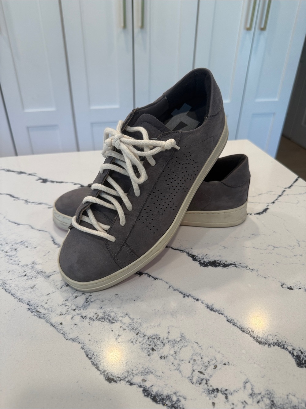 Men’s P448 Gray Suede Low-Top Sneakers with White Laces